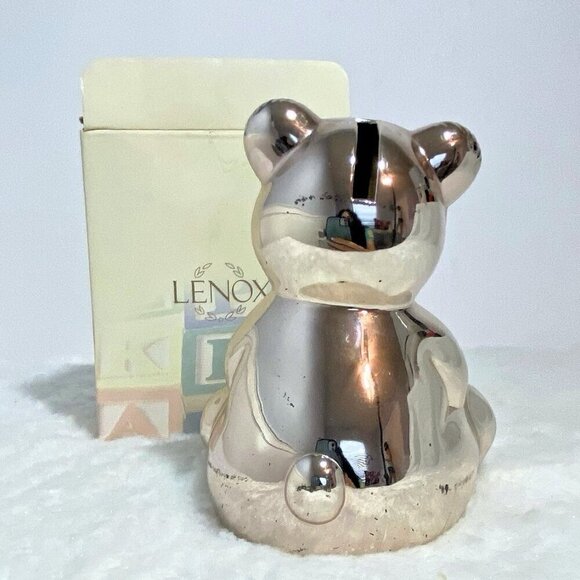 Lenox Vintage Baby Jewel Collection Silver Plated Teddy Bear Bank - Picture 6 of 9